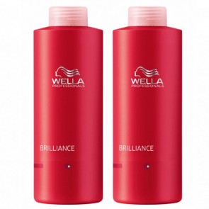 Wella Professionals Brilliance Shampoo 1000ml & Conditioner 1000ml For Coarse Thick Coloured Hair - 2 Products with Free Pump Dispensers